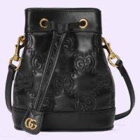 Gucci Women GG Matelassé Bucket Bag Black Leather Double G (10)