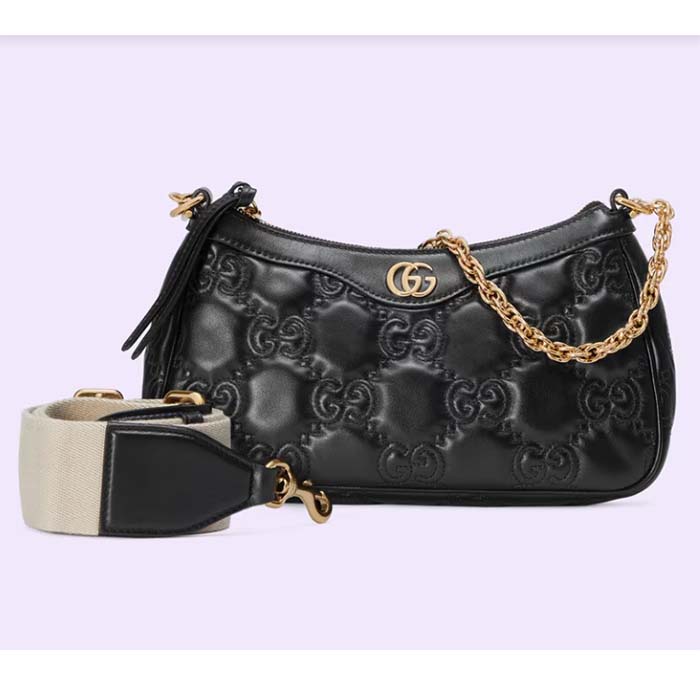 Gucci Women GG Matelassé Handbag Black GG Matelassé Leather Double G