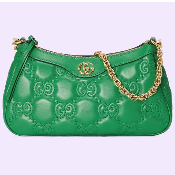 Gucci Women GG Matelassé Handbag Green GG Matelassé Leather Double G