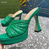 Gucci Women Heeled Slide Sandals Green Leather Studs Spool High 15 Cm Heel (1)