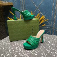 Gucci Women Heeled Slide Sandals Green Leather Studs Spool High 15 Cm Heel (1)