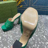 Gucci Women Heeled Slide Sandals Green Leather Studs Spool High 15 Cm Heel (1)