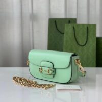 Gucci Women Horsebit 1955 Small Shoulder Bag Light Green Leather (8)