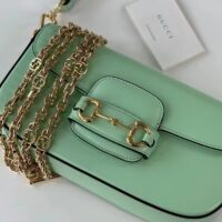 Gucci Women Horsebit 1955 Small Shoulder Bag Light Green Leather (8)