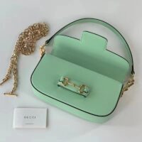 Gucci Women Horsebit 1955 Small Shoulder Bag Light Green Leather (8)