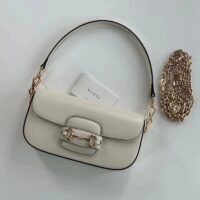 Gucci Women Horsebit 1955 Small Shoulder Bag White Leather (1)