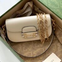 Gucci Women Horsebit 1955 Small Shoulder Bag White Leather (1)