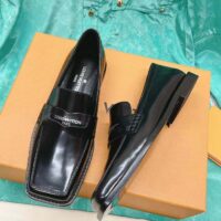 Louis Vuitton LV Unisex Connelly Flat Loafer Black Glazed Calf Leather Outsole (4)