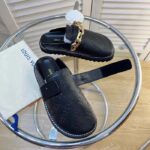 Louis Vuitton LV Unisex Cosy Flat Comfort Clog Black Monogram-Embossed Calf Leather – Image 6