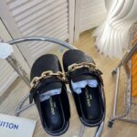 Louis Vuitton LV Unisex Cosy Flat Comfort Clog Black Monogram-Embossed Calf Leather – Image 3