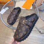 Louis Vuitton LV Unisex Cosy Flat Comfort Clog Cacao Brown Patent Monogram Canvas - Image 8