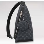 Louis Vuitton LV Unisex Duo Sling Bag Black Monogram Coated Canvas Taiga Cowhide Leather