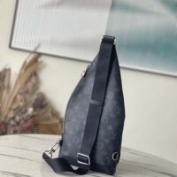 Louis Vuitton LV Unisex Duo Sling Bag Black Monogram Coated Canvas Taiga Cowhide Leather (13)