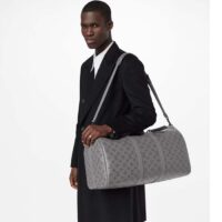 Louis Vuitton LV Unisex Keepall Bandoulière 50 Bag Anthracite Gray Monogram Shadow Calf Leather (4)