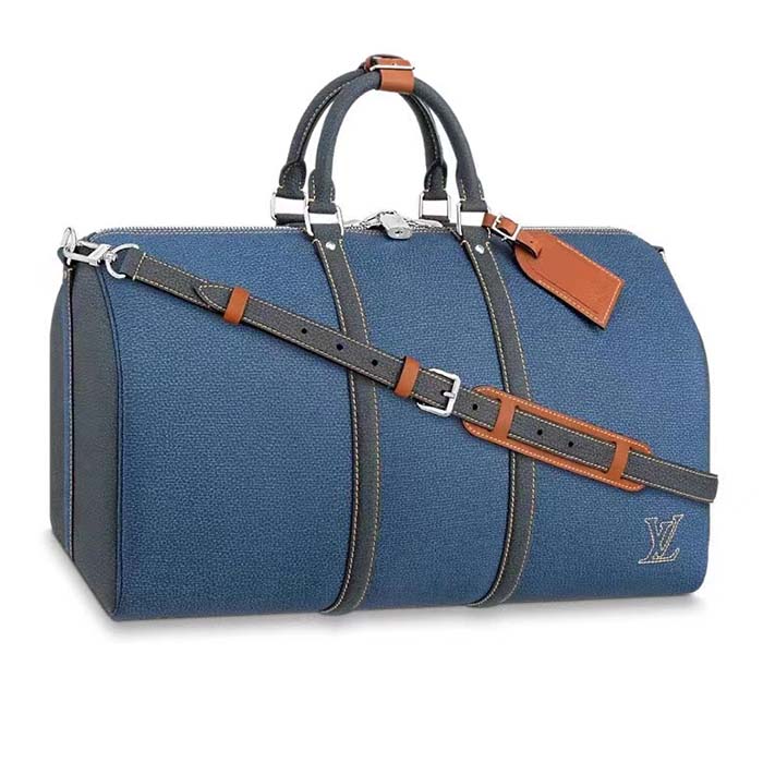 Louis Vuitton LV Unisex Keepall Bandoulière 50 Travel Bag Denim Blue Cowhide Leather