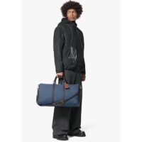 Louis Vuitton LV Unisex Keepall Bandoulière 50 Travel Bag Denim Blue Cowhide Leather (12)
