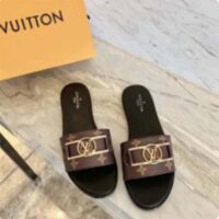 Louis Vuitton LV Unisex Lock It Flat Mule Brown Patent Monogram Canvas Leather (14)