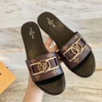 Louis Vuitton LV Unisex Lock It Flat Mule Brown Patent Monogram Canvas Leather (14)