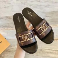 Louis Vuitton LV Unisex Lock It Flat Mule Brown Patent Monogram Canvas Leather (14)