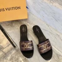 Louis Vuitton LV Unisex Lock It Flat Mule Brown Patent Monogram Canvas Leather (14)