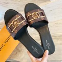 Louis Vuitton LV Unisex Lock It Flat Mule Brown Patent Monogram Canvas Leather (14)