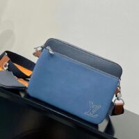 Louis Vuitton LV Unisex Trio Messenger Bag Blue Navy Cowhide Leather (9)