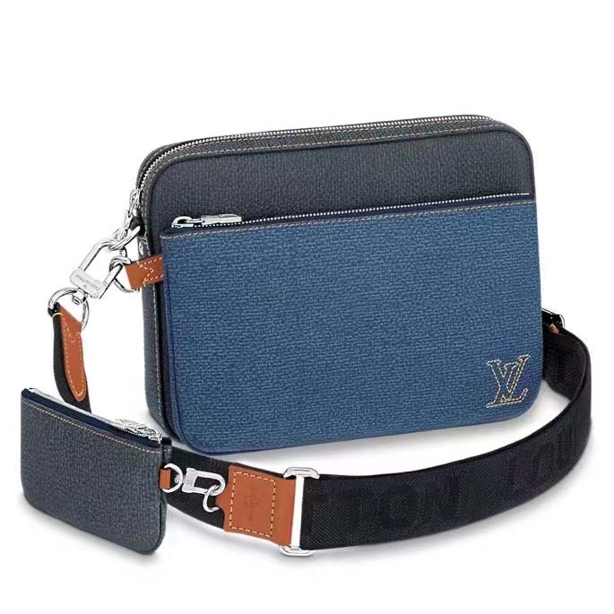 Louis Vuitton LV Unisex Trio Messenger Bag Blue Navy Cowhide Leather