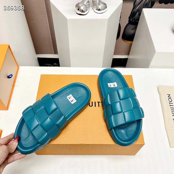 Louis Vuitton LV Unisex Waterfront Mule Lagoon Blue Maxi Damier Rubber Waterproof Rubber