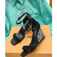 Louis Vuitton LV Women Appeal Wedge Sandal Black Suede Baby Goat Leather Strass (9)