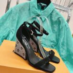 Louis Vuitton LV Women Appeal Wedge Sandal Black Suede Baby Goat Leather Strass - Image 3
