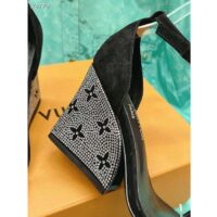 Louis Vuitton LV Women Appeal Wedge Sandal Black Suede Baby Goat Leather Strass (9)