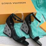 Louis Vuitton LV Women Appeal Wedge Sandal Black Suede Baby Goat Leather Strass - Image 2