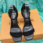 Louis Vuitton LV Women Appeal Wedge Sandal Black Suede Baby Goat Leather Strass - Image 4