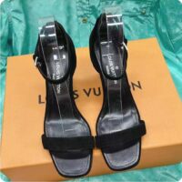 Louis Vuitton LV Women Appeal Wedge Sandal Black Suede Baby Goat Leather Strass (9)