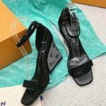 Louis Vuitton LV Women Appeal Wedge Sandal Black Suede Baby Goat Leather Strass - Image 5