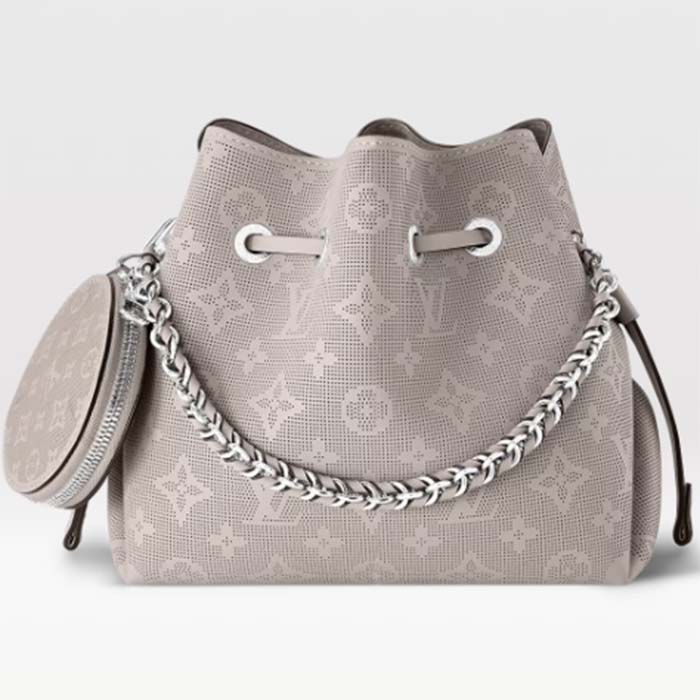 Louis Vuitton LV Women Bella Bucket Bag Gray Mahina Perforated Calfskin Leather