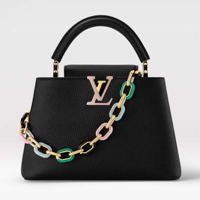 Louis Vuitton LV Women Capucines BB Handbag Black Taurillon Cowhide Leather