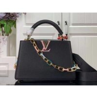 Louis Vuitton LV Women Capucines BB Handbag Black Taurillon Cowhide Leather (10)