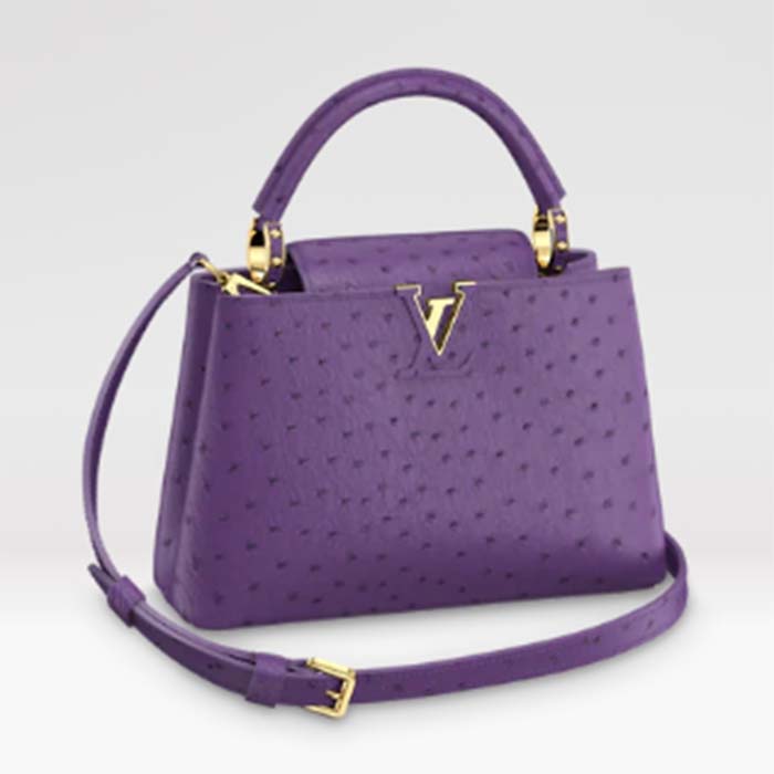 Louis Vuitton LV Women Capucines BB Purple Menthe Mint Ostrich Leather Monogram Flower