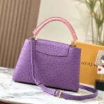 Louis Vuitton LV Women Capucines BB Purple Menthe Mint Ostrich Leather Monogram Flower