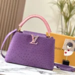 Louis Vuitton LV Women Capucines BB Purple Menthe Mint Ostrich Leather Monogram Flower