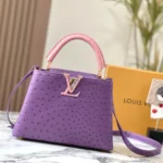 Louis Vuitton LV Women Capucines BB Purple Menthe Mint Ostrich Leather Monogram Flower