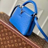 Louis Vuitton LV Women Capucines Mini Menthe Blue Goatskin Ostrich Leather Monogram Flower (6)