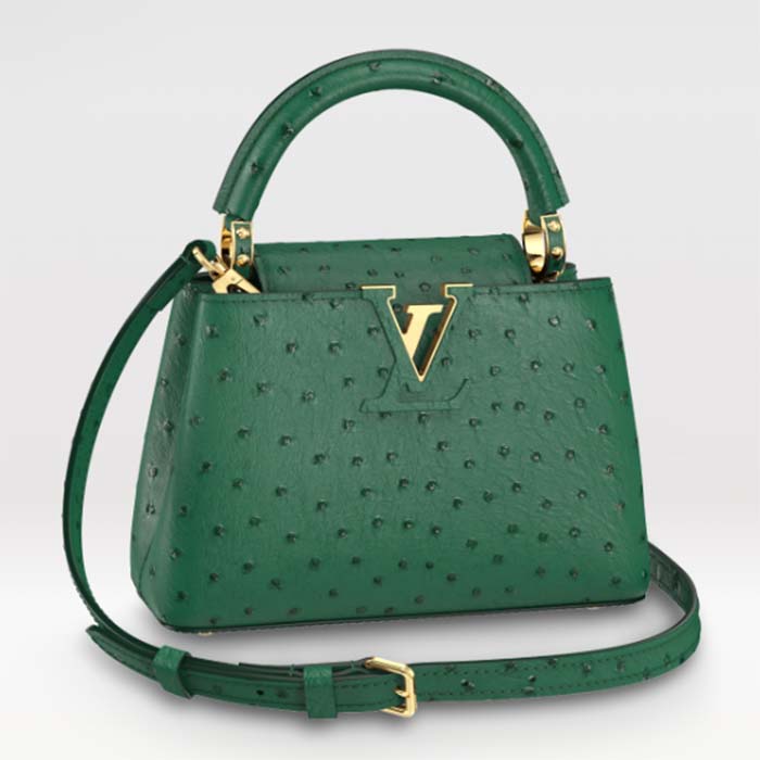Louis Vuitton LV Women Capucines Mini Menthe Mint Ostrich Leather Monogram Flower