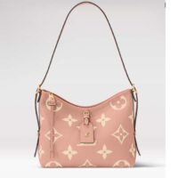 Louis Vuitton LV Women CarryAll PM Bag Pink Beige Embossed Supple Grained Cowhide Leather (1)