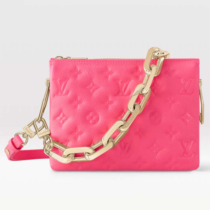 Louis Vuitton LV Women Coussin BB Handbag Fluo Pink Grained Calfskin Leather