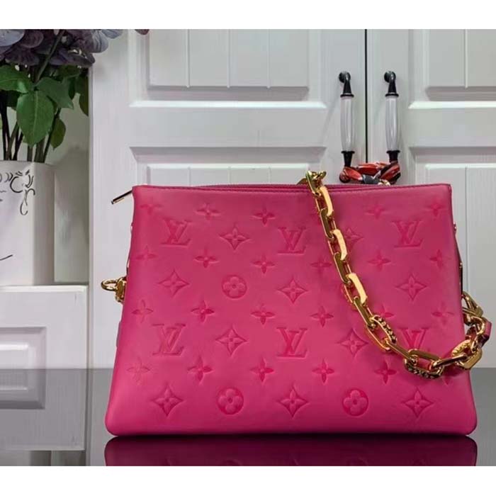Louis Vuitton LV Women Coussin BB Handbag Fluo Pink Grained Calfskin Leather (8)