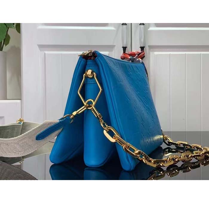 Louis Vuitton LV Women Coussin MM Handbag Blue Lambskin Zip Closure (5)