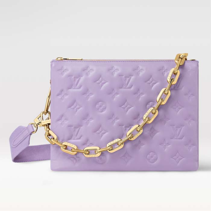 Louis Vuitton LV Women Coussin PM Handbag Light Purple Lambskin Zip Closure