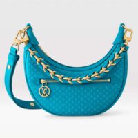 Louis Vuitton LV Women Loop Half-Moon Baguette Bag Blue Calfskin Monogram Flowers (1)